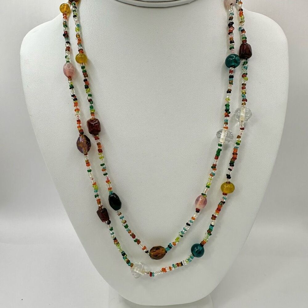 Colorful glass beaded long necklace - Picture 8 of 11